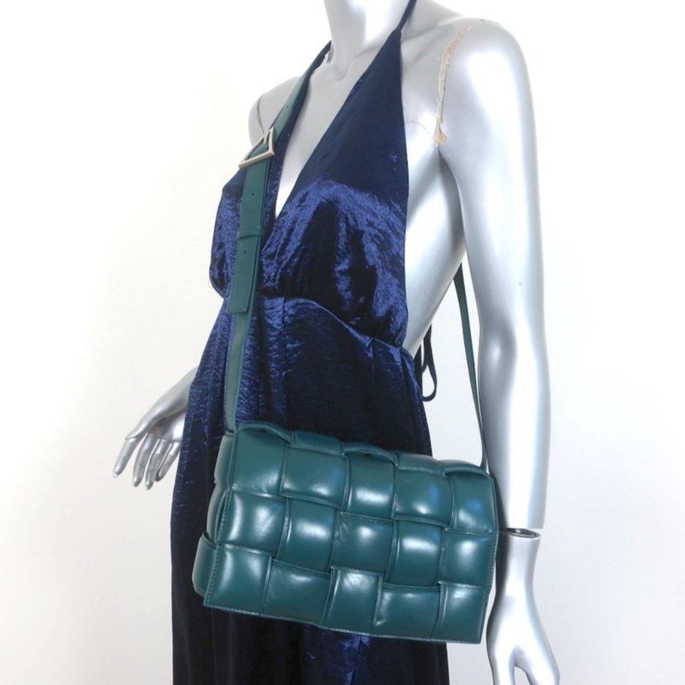 BOTTEGA VENETA PADDED CASSETTE BAG TEAL INTRECCIATO LEATHER CROSSBODY NEW - Picture 1 of 12